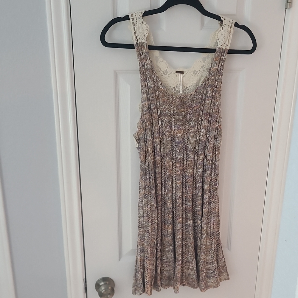 Free People Lace Trim Knit Mini Dress
